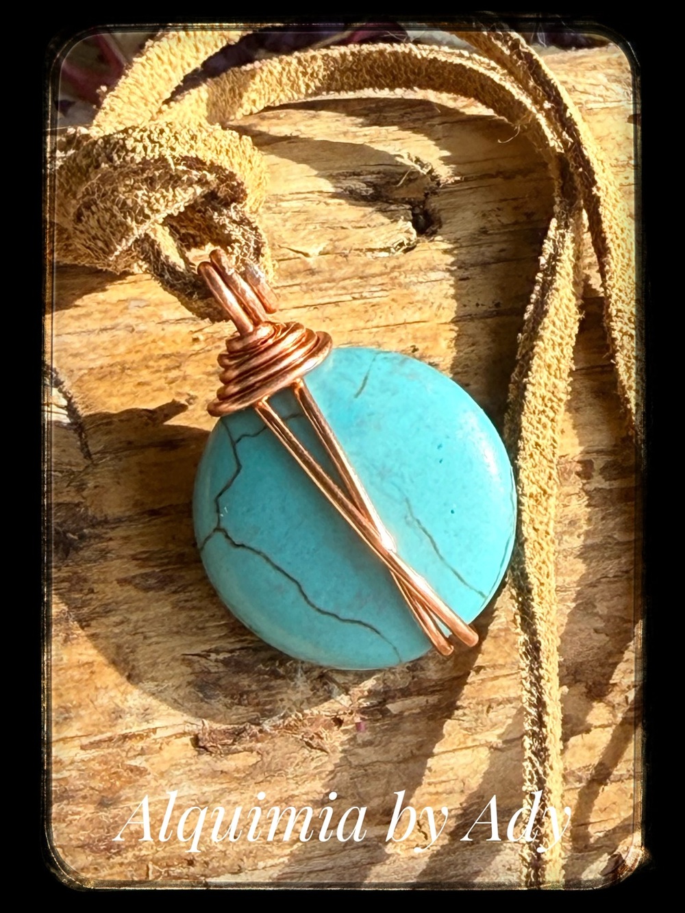 Oversized turquoise medallion natural suede leather rope necklace
